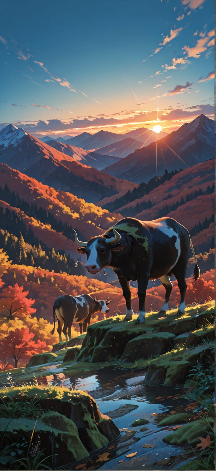 Moss Blue Sunset Mountain Autumn Animal mobile wallpaper / スマホ壁紙