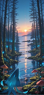 Moss Blue Sunset Sea Winter Animal mobile wallpaper / スマホ壁紙