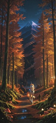 Moss Brown Night Mountain Autumn Animal Machine mobile wallpaper / スマホ壁紙