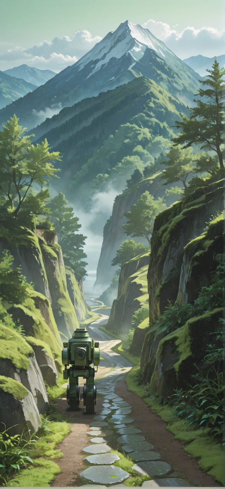 Moss Green Afternoon Mountain Summer Machine mobile wallpaper / スマホ壁紙