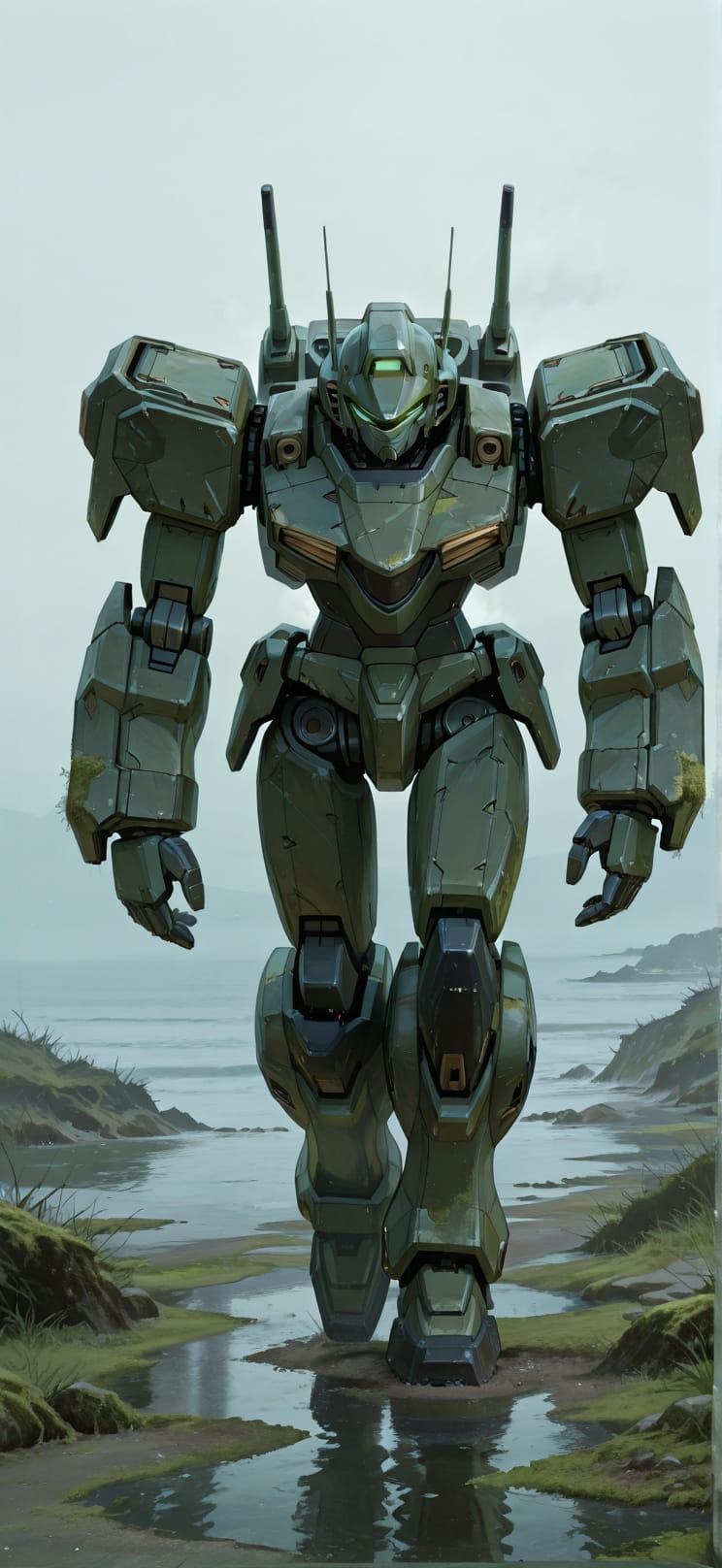 Moss Green Afternoon Sea Winter Machine mobile wallpaper / スマホ壁紙