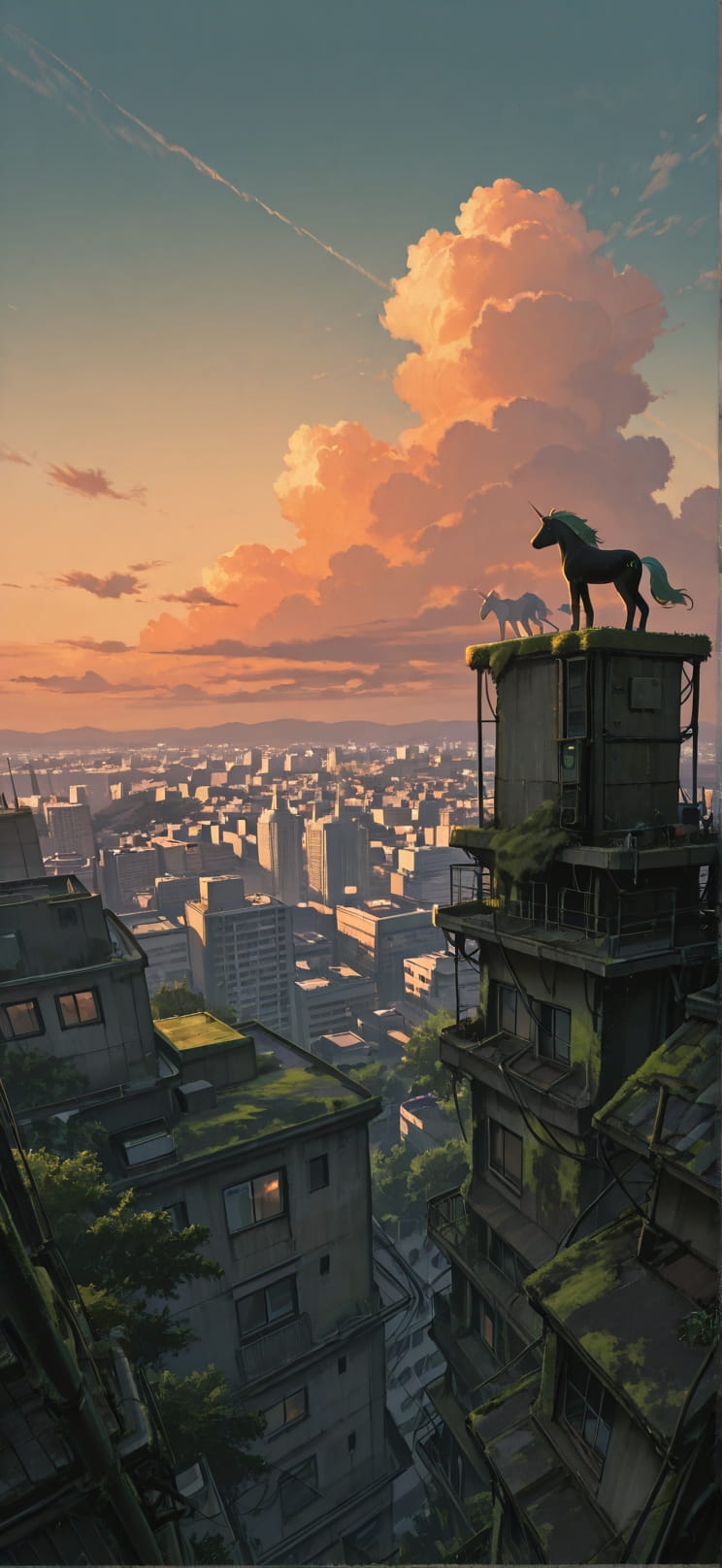 Moss Orange Afternoon Sky Summer Animal Machine mobile wallpaper / スマホ壁紙