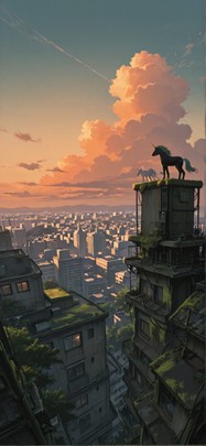 Moss Orange Afternoon Sky Summer Animal Machine mobile wallpaper / スマホ壁紙