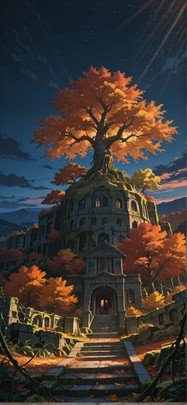 Moss Orange Night City Autumn mobile wallpaper / スマホ壁紙