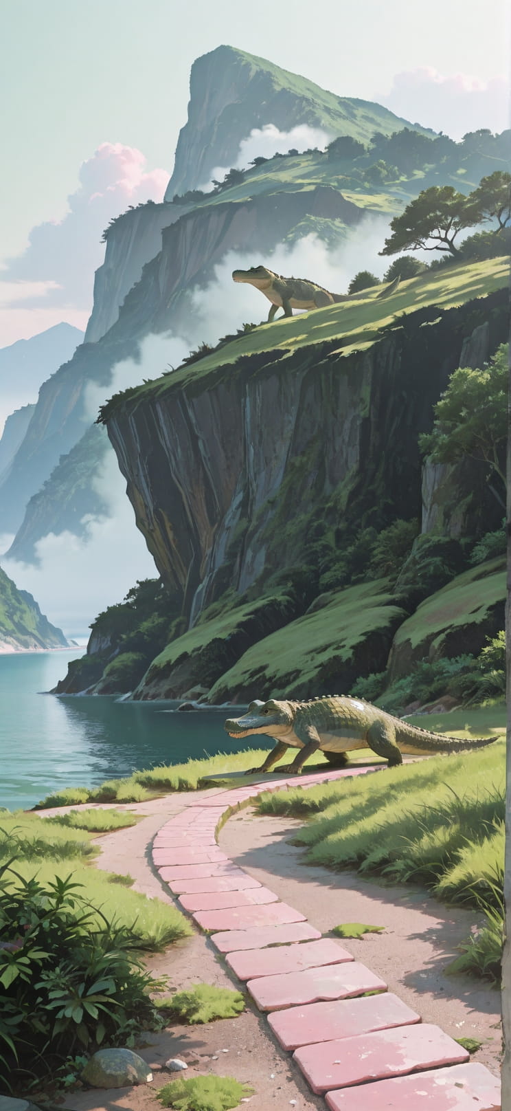 Moss Pink Afternoon Sea Summer Animal mobile wallpaper / スマホ壁紙