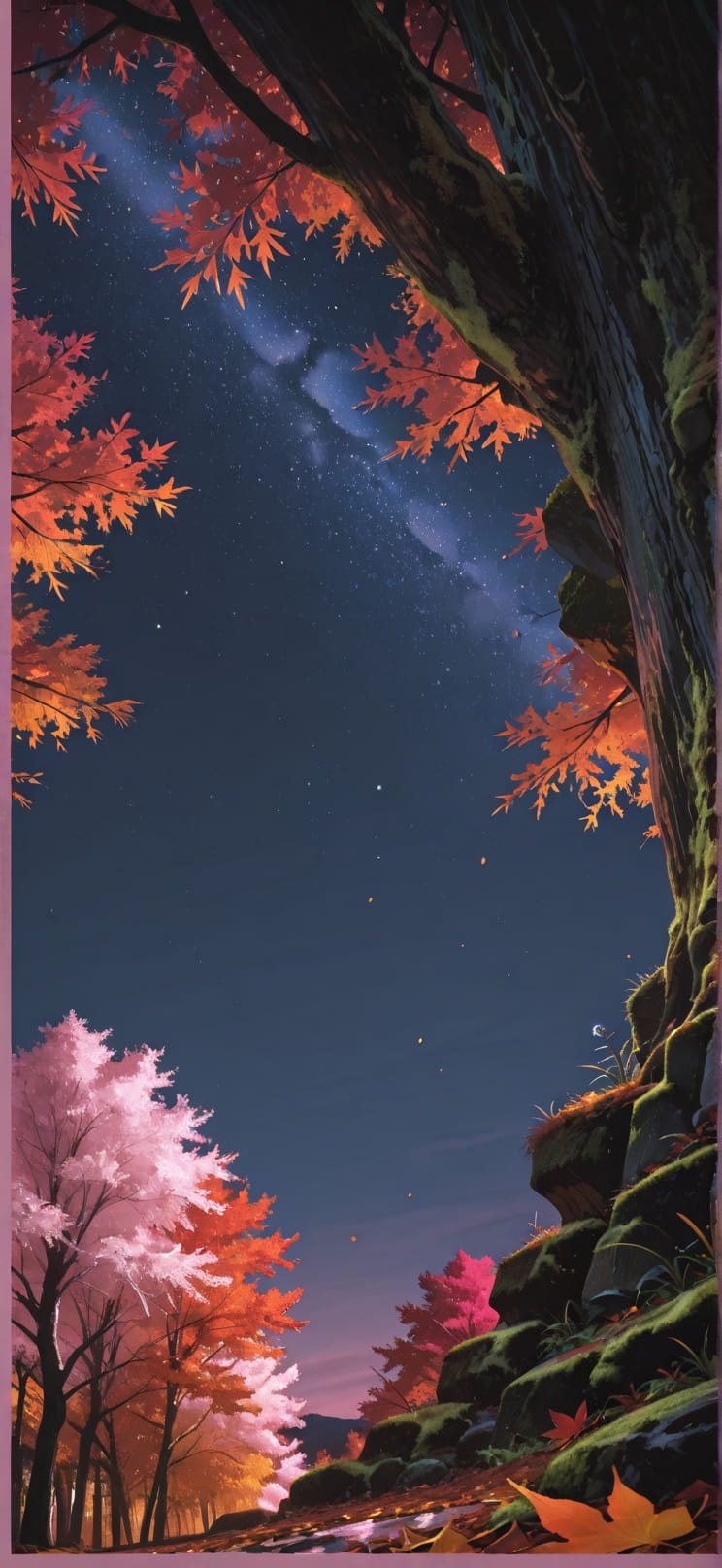 Moss Pink Night Sky Autumn mobile wallpaper / スマホ壁紙