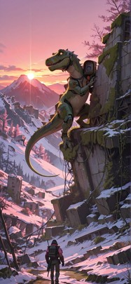 Moss Pink Sunset Mountain Winter Animal Machine mobile wallpaper / スマホ壁紙