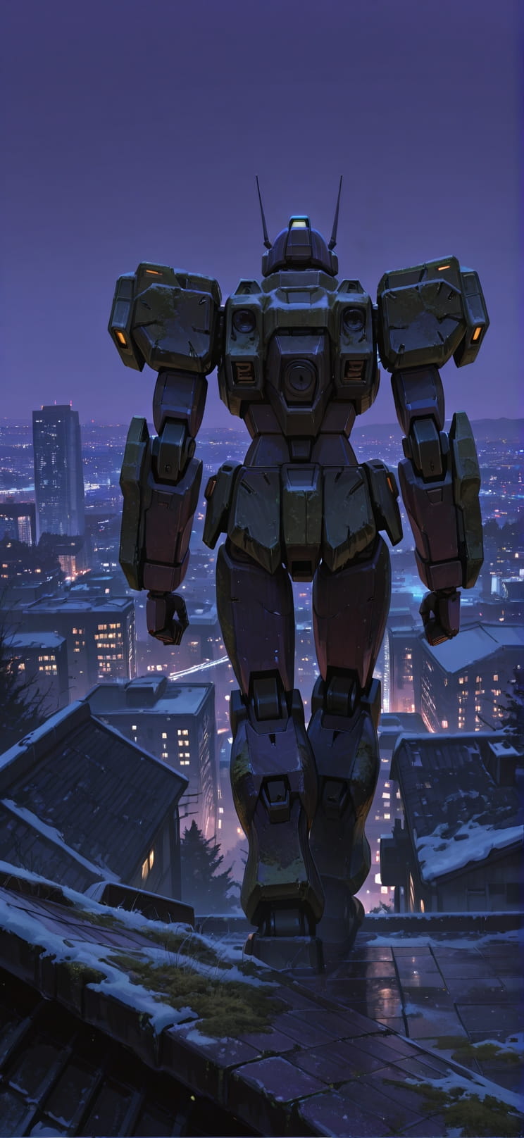 Moss Purple Night Nature Winter Machine mobile wallpaper / スマホ壁紙