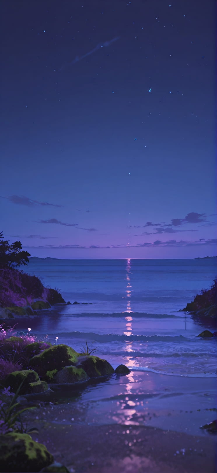 Moss Purple Night Sea Spring mobile wallpaper / スマホ壁紙