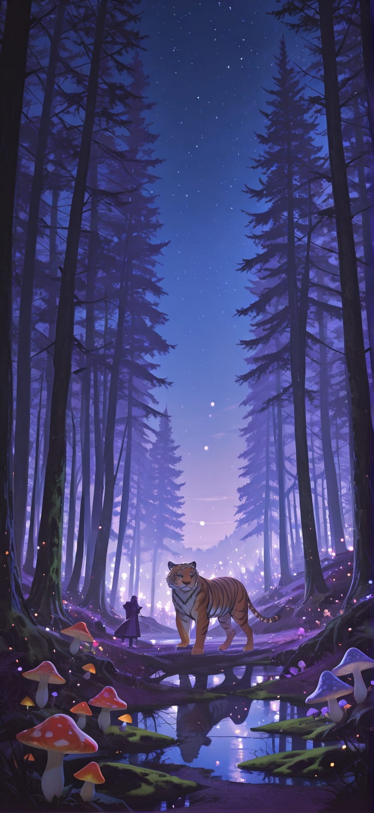 Moss Purple Night Sky Winter Animal Machine mobile wallpaper / スマホ壁紙