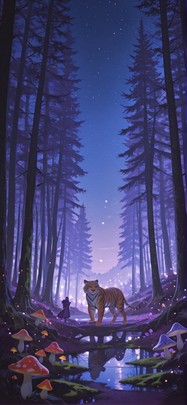 Moss Purple Night Sky Winter Animal Machine mobile wallpaper / スマホ壁紙
