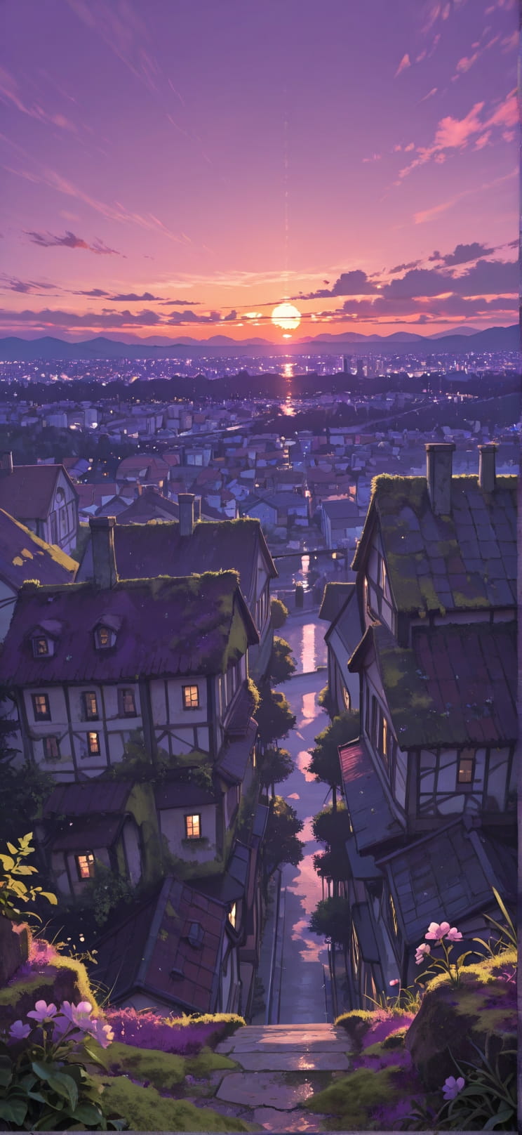 Moss Purple Sunset City Spring mobile wallpaper / スマホ壁紙