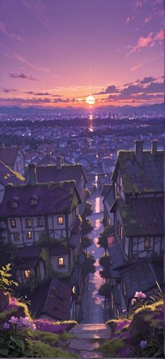 Moss Purple Sunset City Spring mobile wallpaper / スマホ壁紙