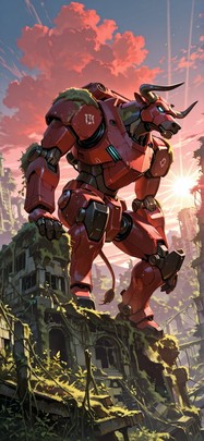 Moss Red Afternoon Sky Spring Animal Machine mobile wallpaper / スマホ壁紙