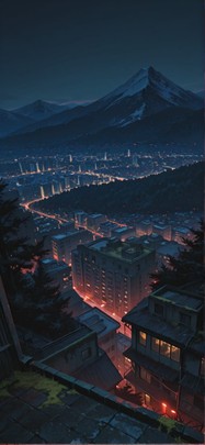 Moss Red Night Mountain Winter mobile wallpaper / スマホ壁紙