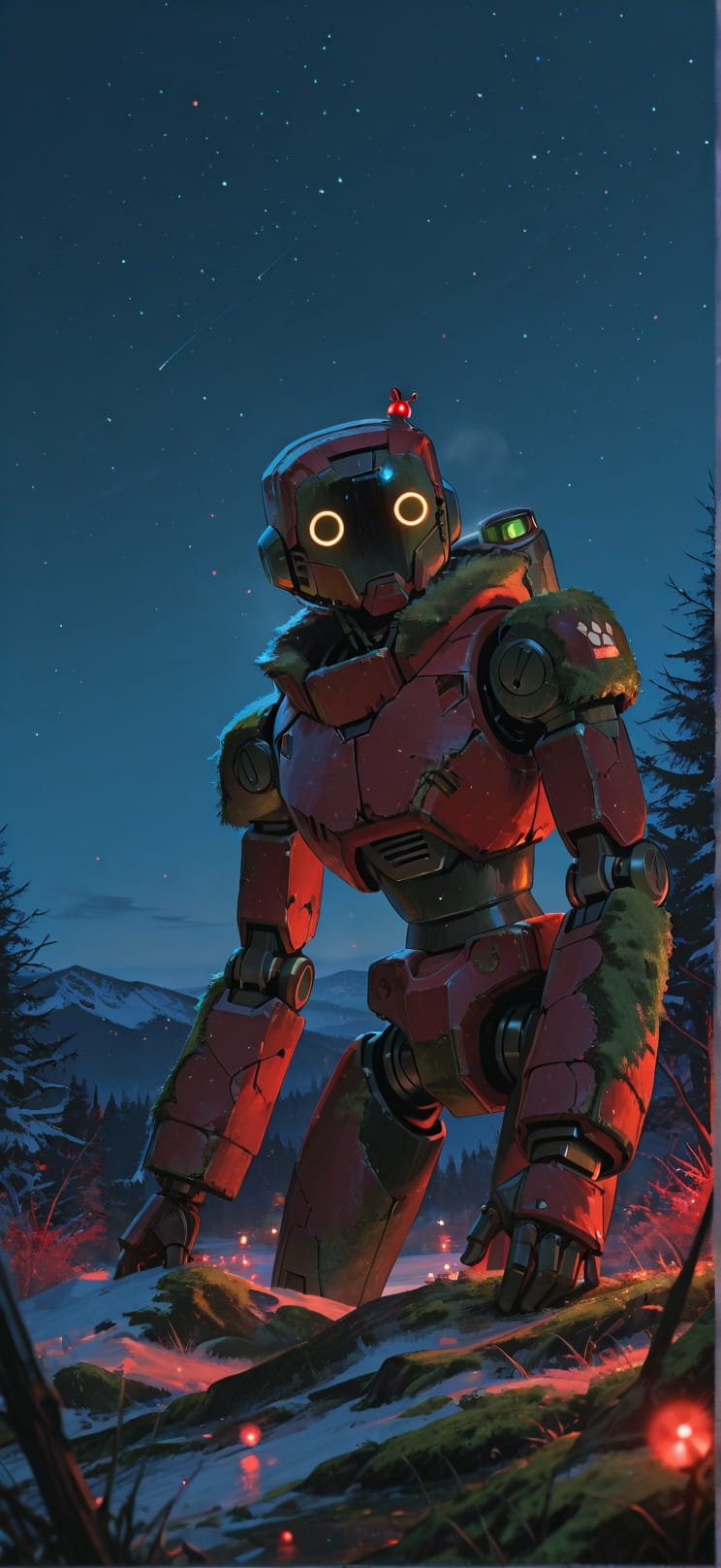 Moss Red Night Sky Winter Machine mobile wallpaper / スマホ壁紙