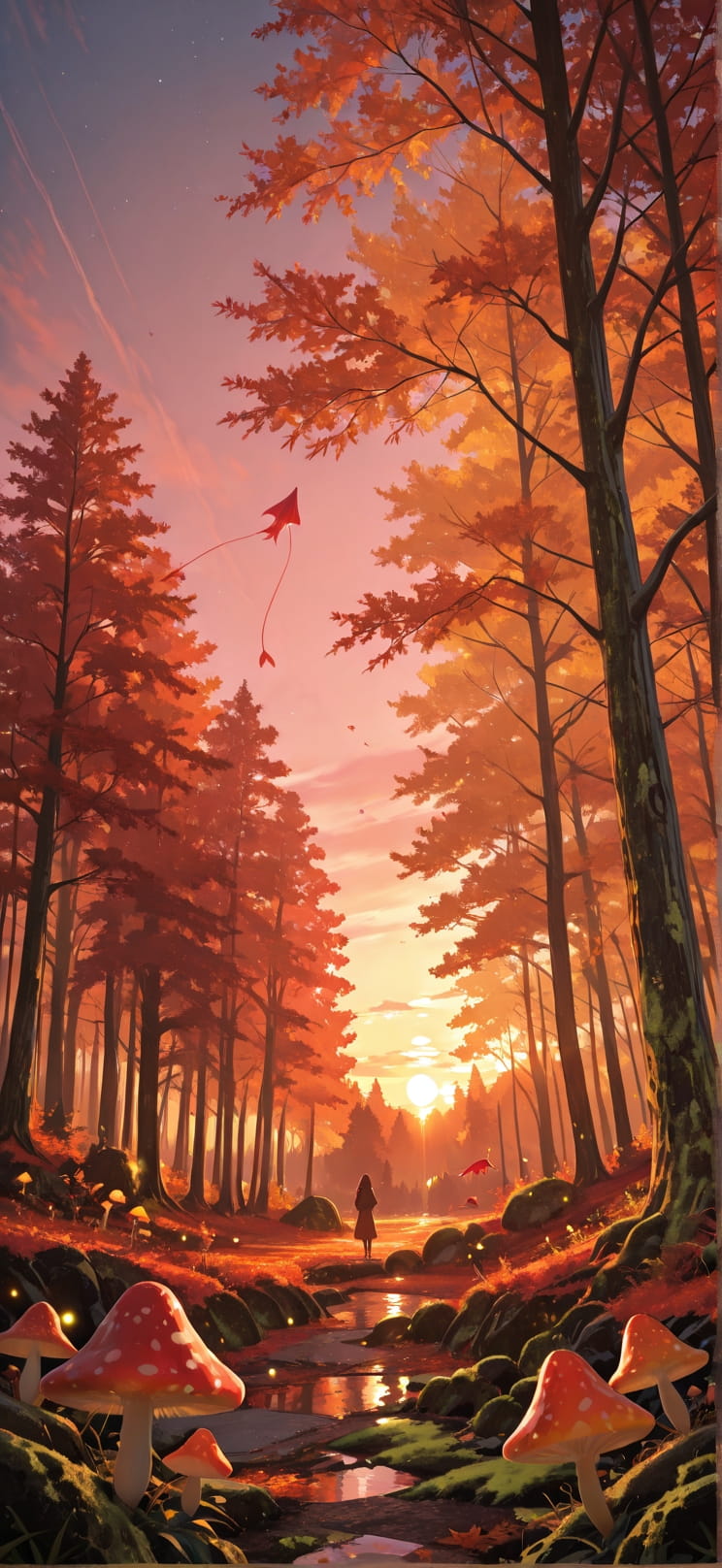 Moss Red Sunset Sky Autumn Animal mobile wallpaper / スマホ壁紙
