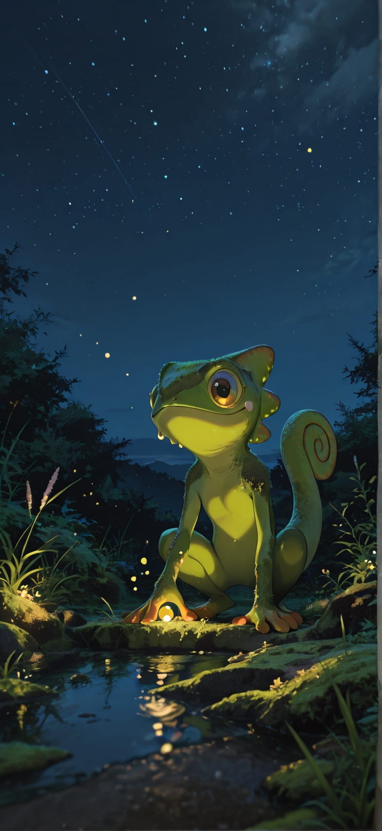 Moss Yellow Night Sky Spring Animal mobile wallpaper / スマホ壁紙