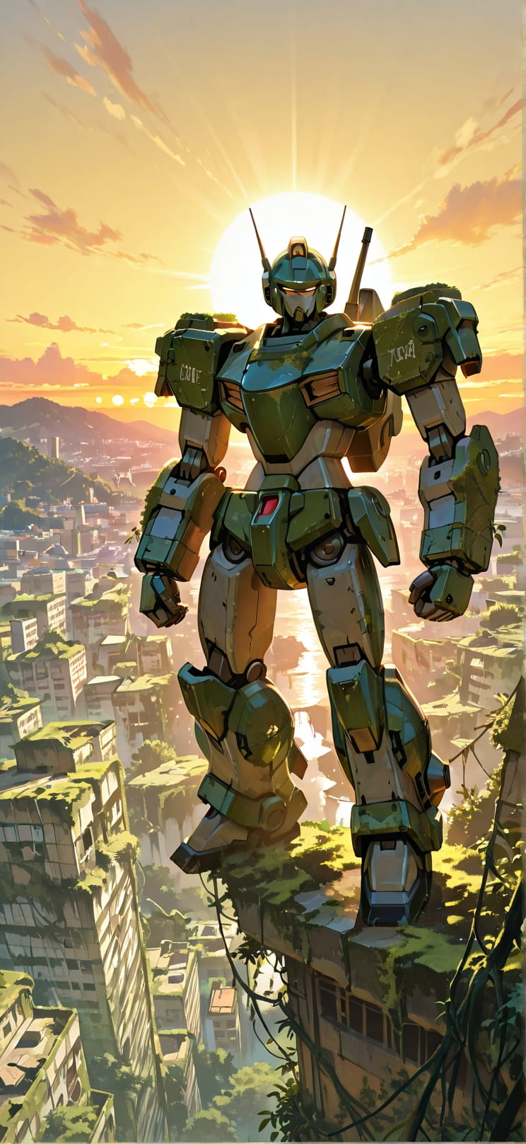 Moss Yellow Sunset City Summer Machine mobile wallpaper / スマホ壁紙