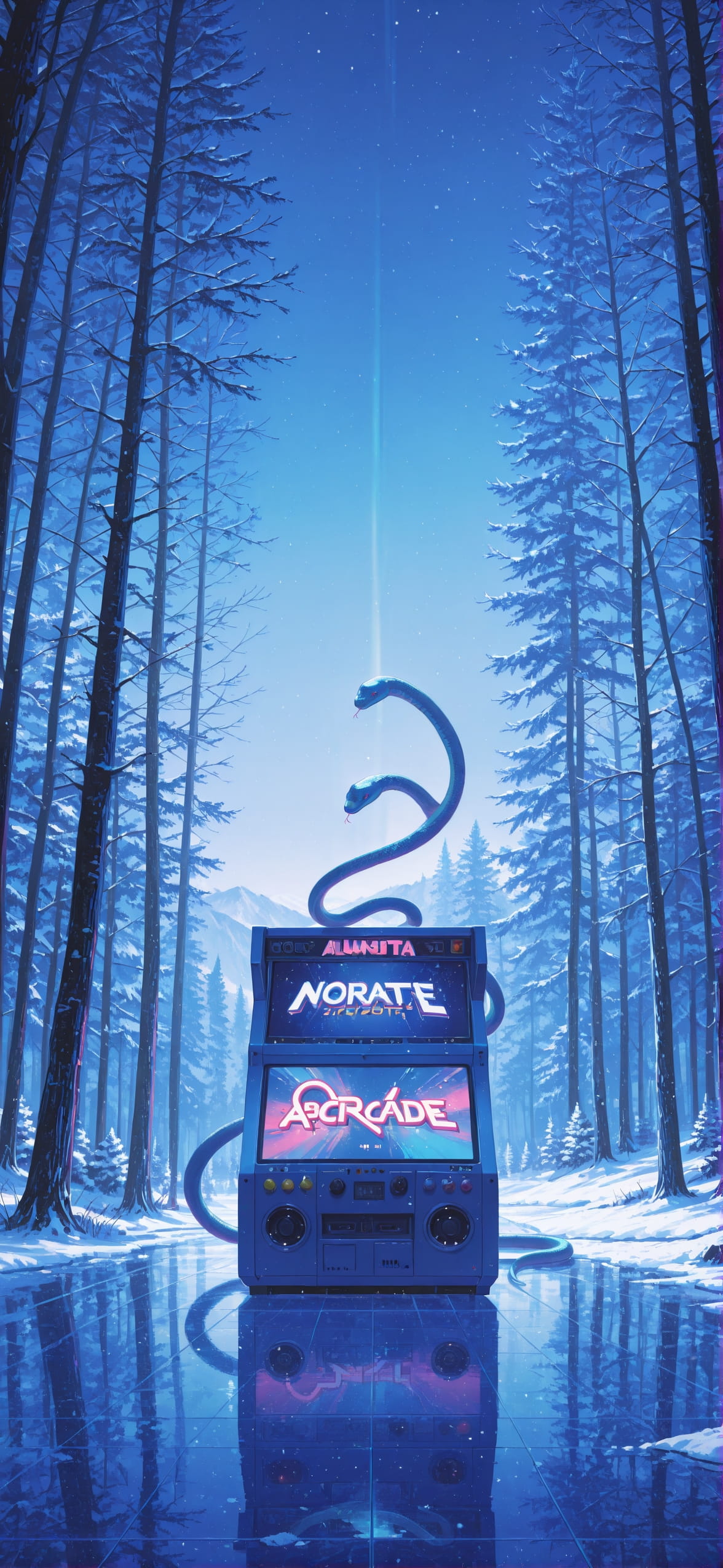 Neon Blue Afternoon Nature Winter Animal mobile wallpaper / スマホ壁紙