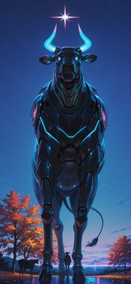 Neon Blue Night Sky Autumn Animal Machine mobile wallpaper / スマホ壁紙