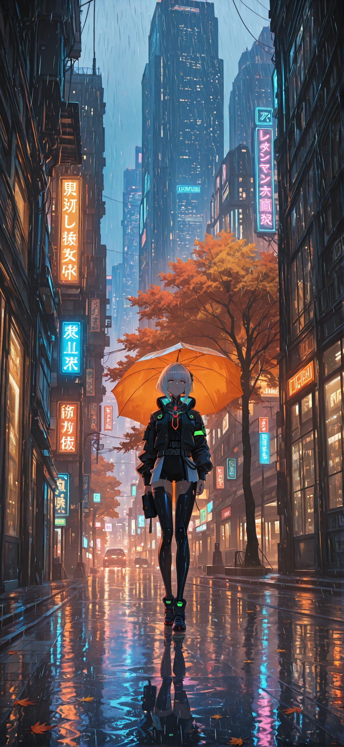 Neon Orange Afternoon City Autumn Machine mobile wallpaper / スマホ壁紙