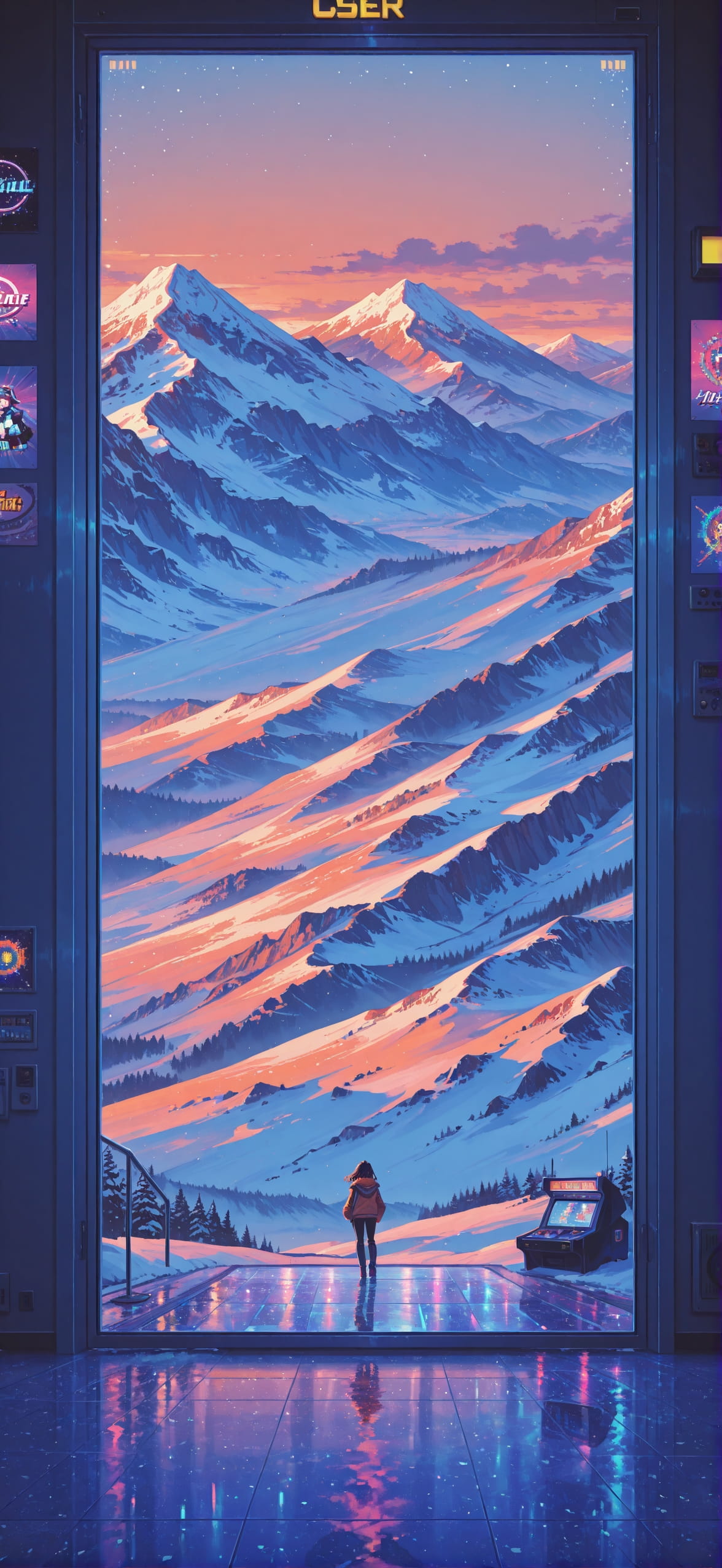 Neon Orange Afternoon Mountain Winter mobile wallpaper / スマホ壁紙