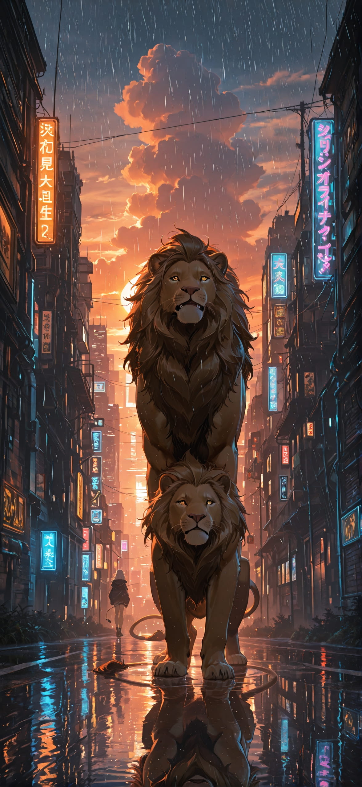 Neon Orange Sunset Nature Summer Animal mobile wallpaper / スマホ壁紙