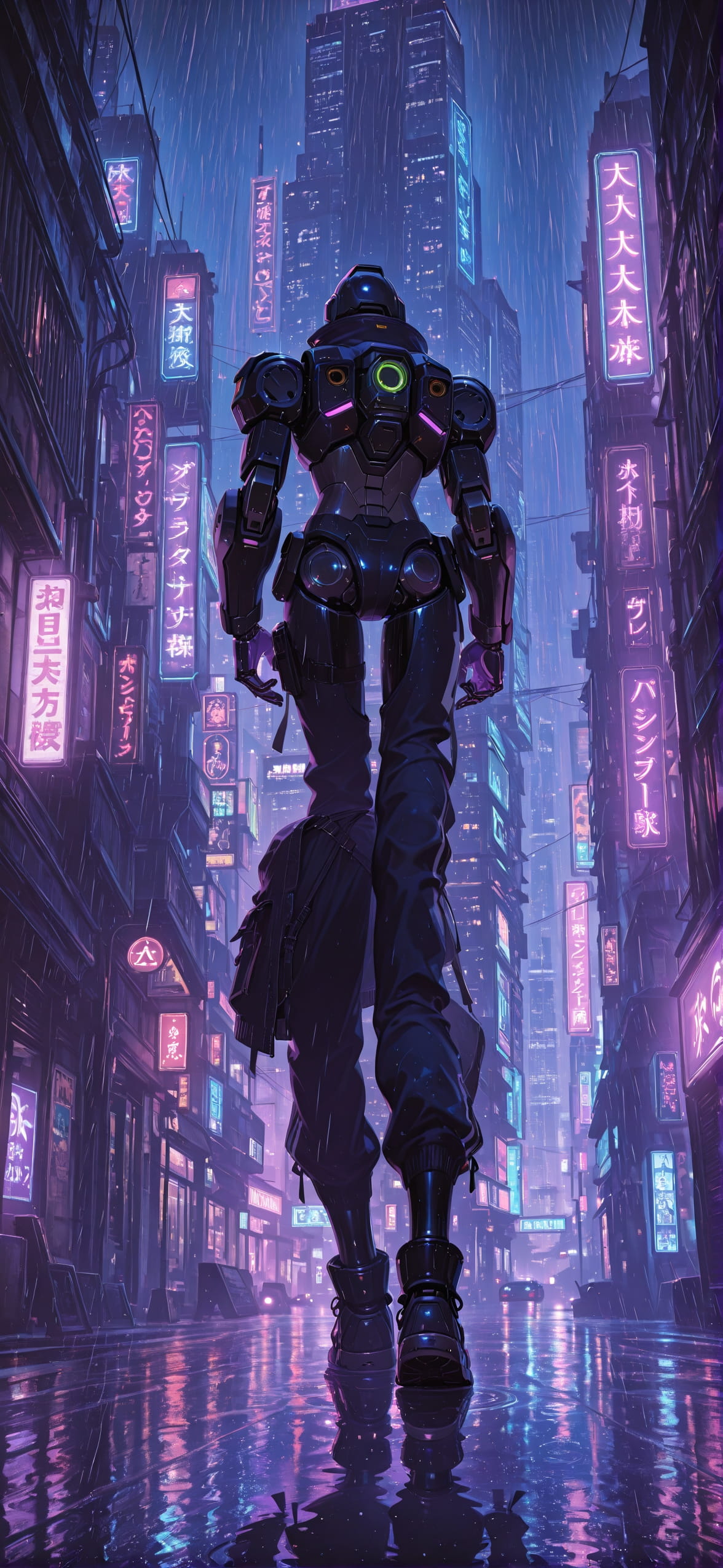 Neon Purple Night City Summer Machine mobile wallpaper / スマホ壁紙