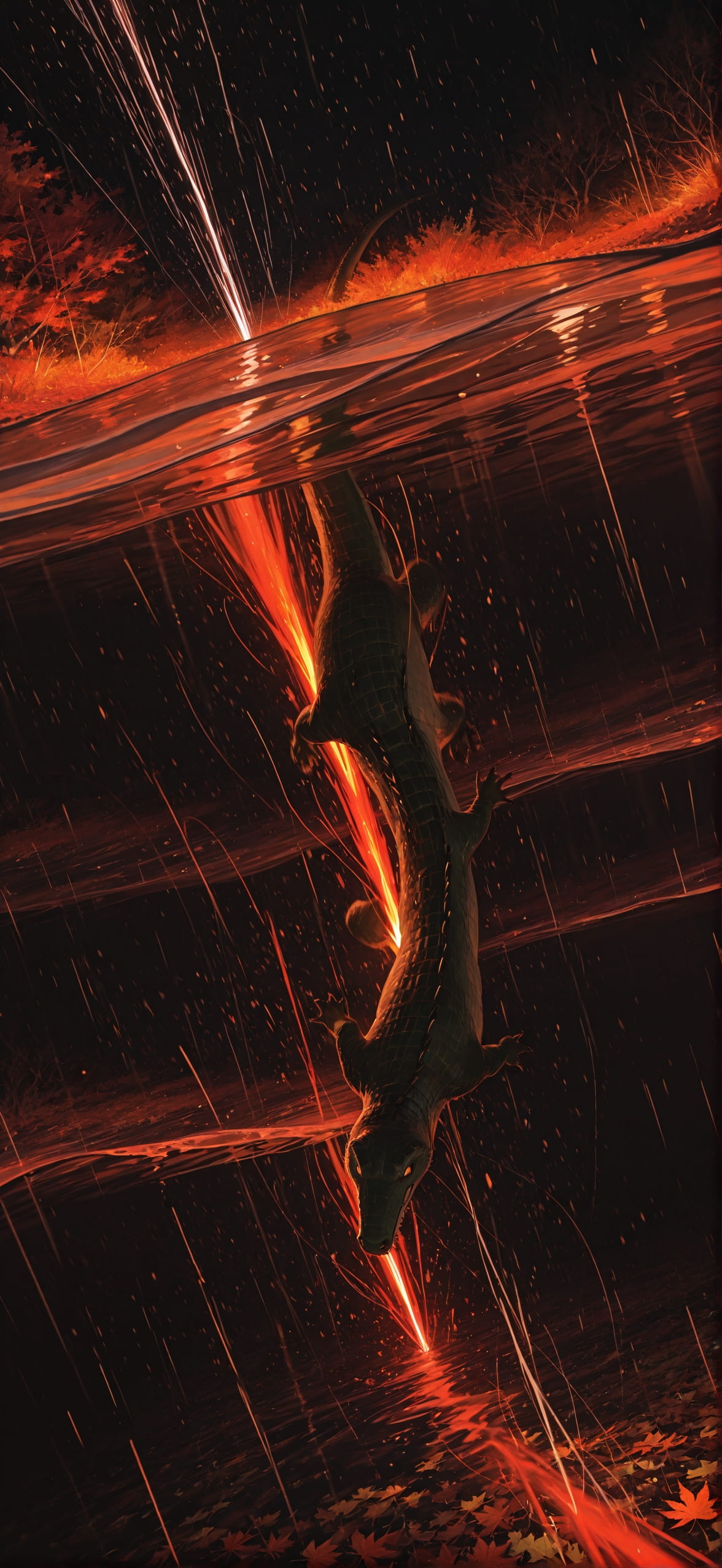 Neon Red Afternoon Sea Autumn Animal mobile wallpaper / スマホ壁紙