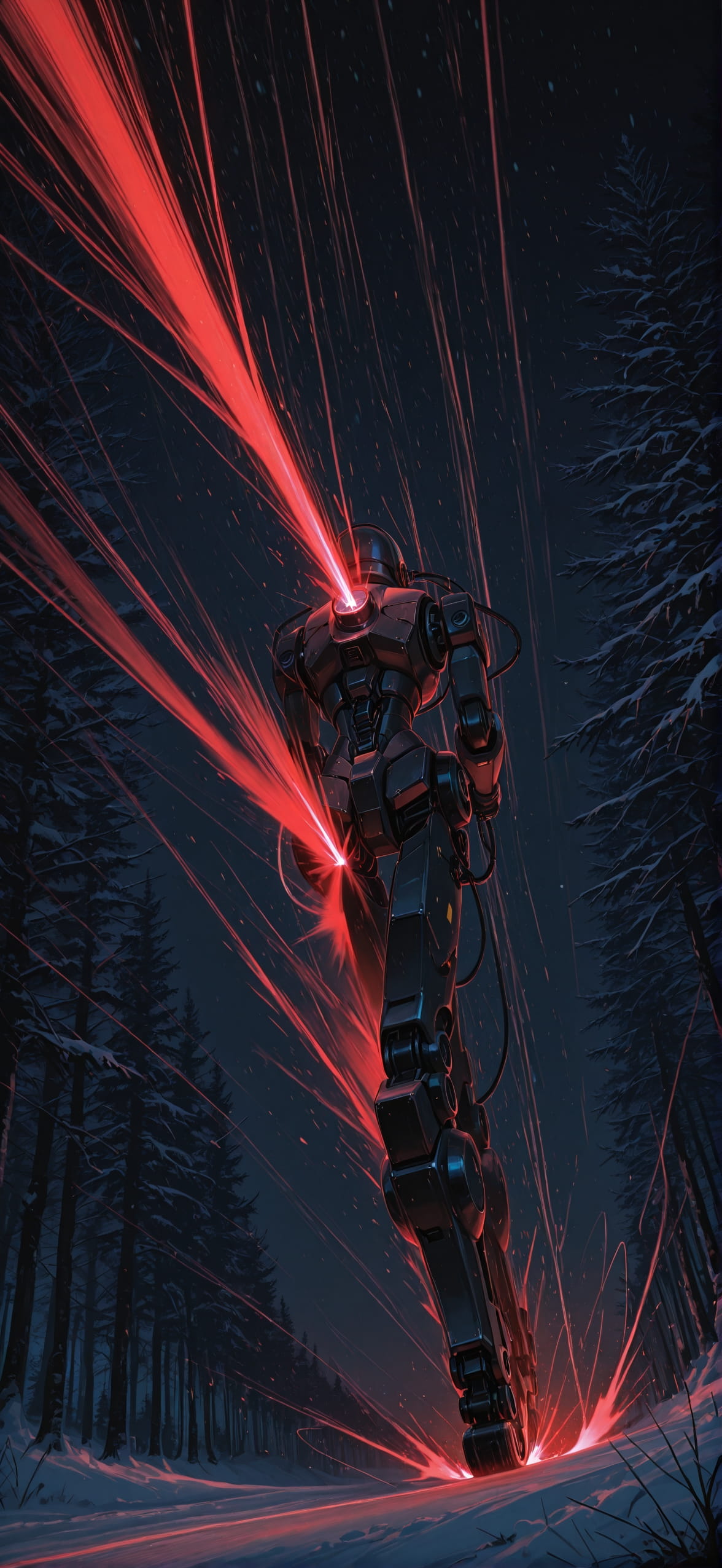 Neon Red Night Nature Winter Machine mobile wallpaper / スマホ壁紙