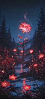 Neon Red Night Nature Winter mobile wallpaper / スマホ壁紙