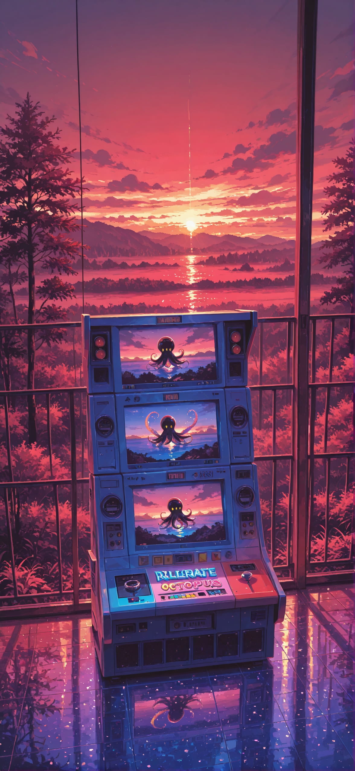 Neon Red Sunset Nature Summer Animal mobile wallpaper / スマホ壁紙