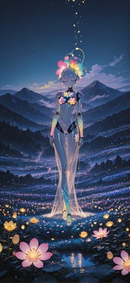 Neon Yellow Night Mountain Spring Machine mobile wallpaper / スマホ壁紙