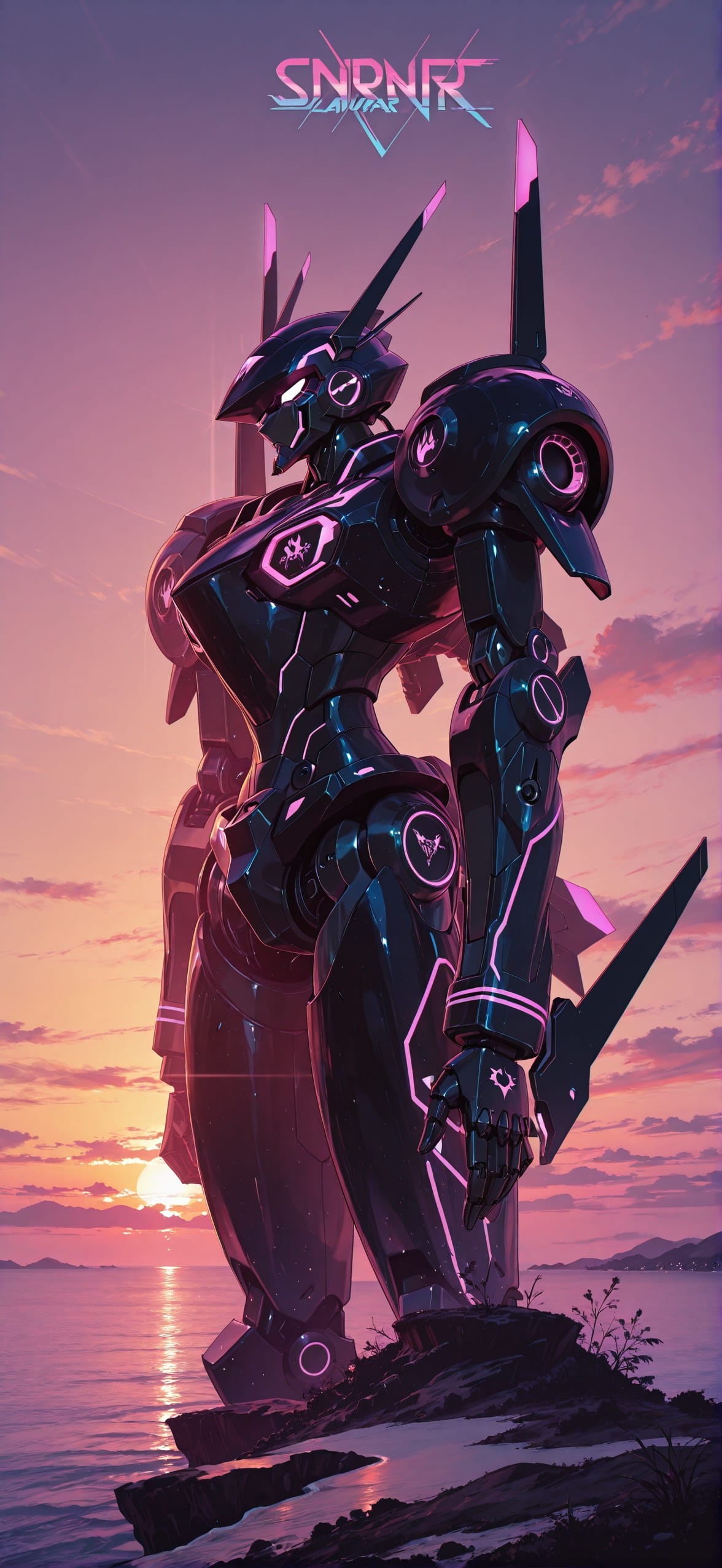 Neon Yellow Sunset Sea Spring Machine mobile wallpaper / スマホ壁紙