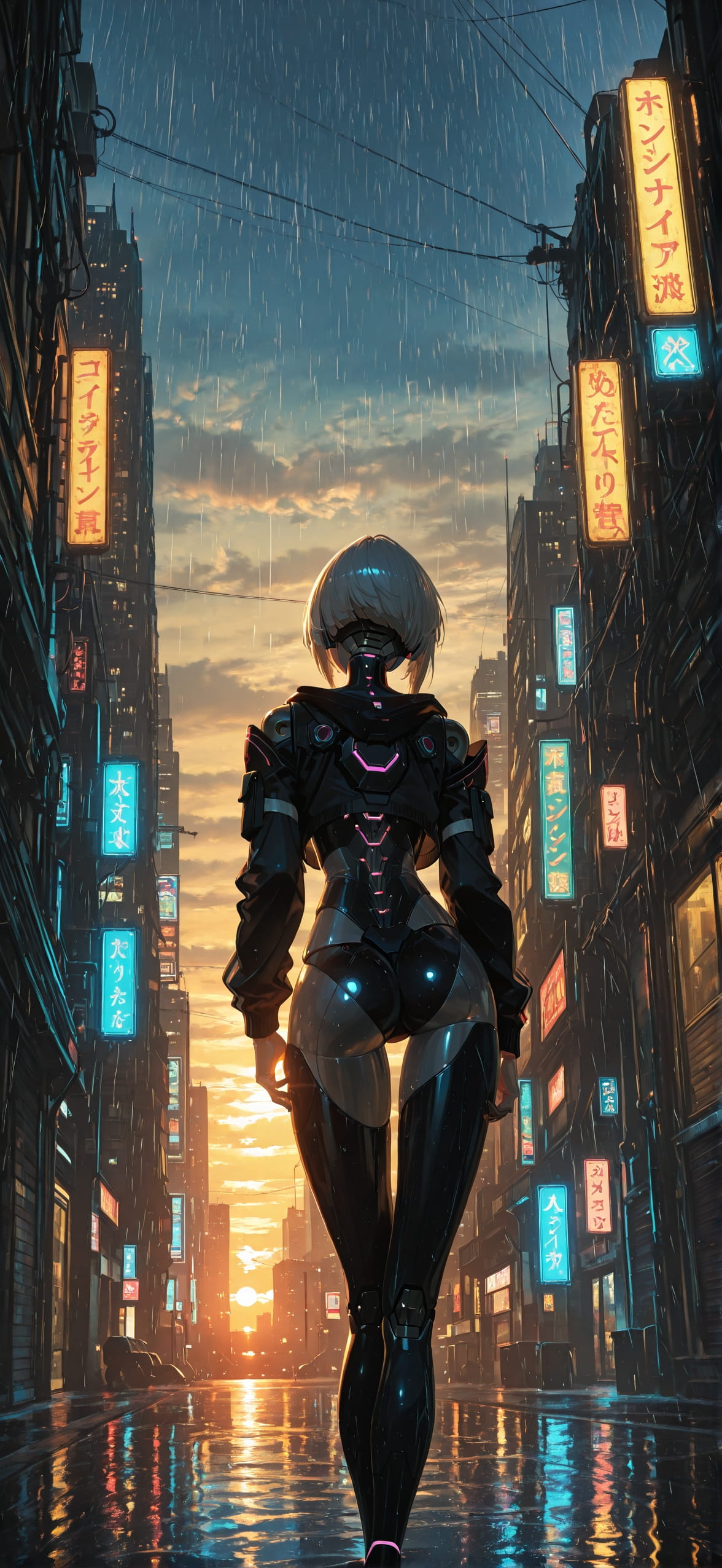 Neon Yellow Sunset Sky Summer Machine mobile wallpaper / スマホ壁紙