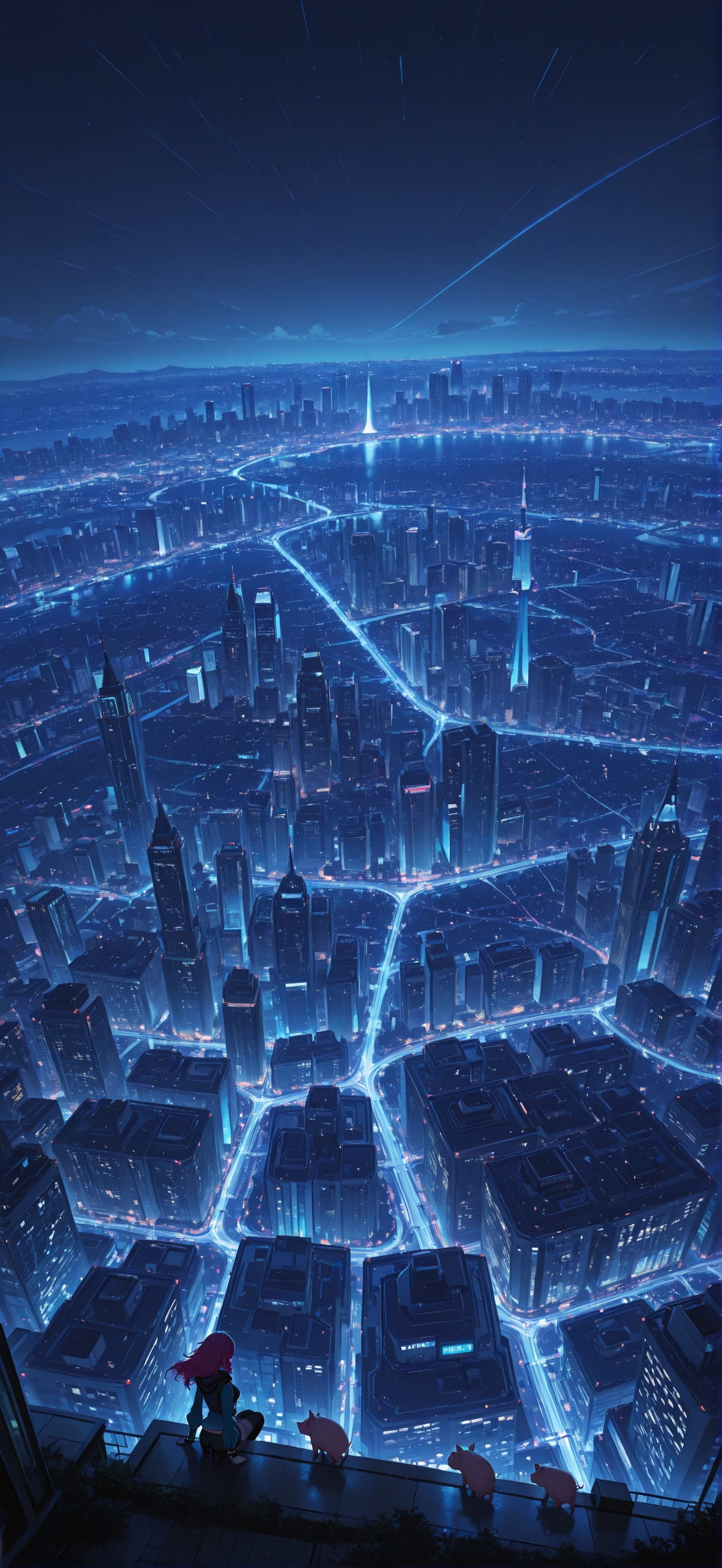 Nextfrontier Blue Night City Spring Animal mobile wallpaper / スマホ壁紙