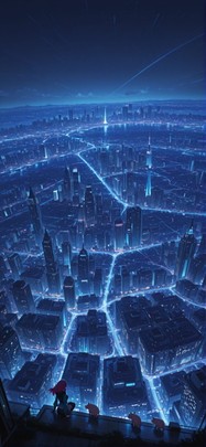 Nextfrontier Blue Night City Spring Animal mobile wallpaper / スマホ壁紙
