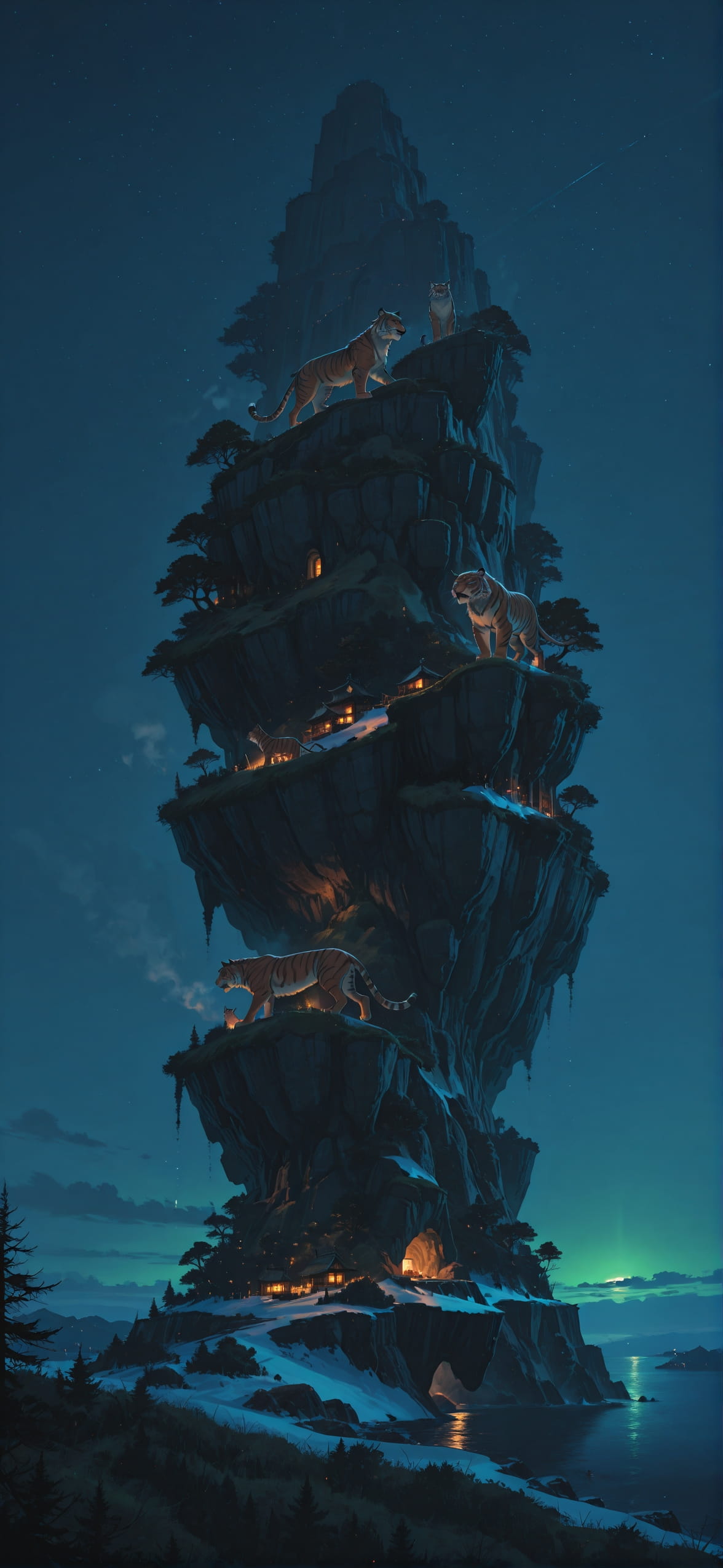 Nextfrontier Green Night Sea Winter Animal mobile wallpaper / スマホ壁紙