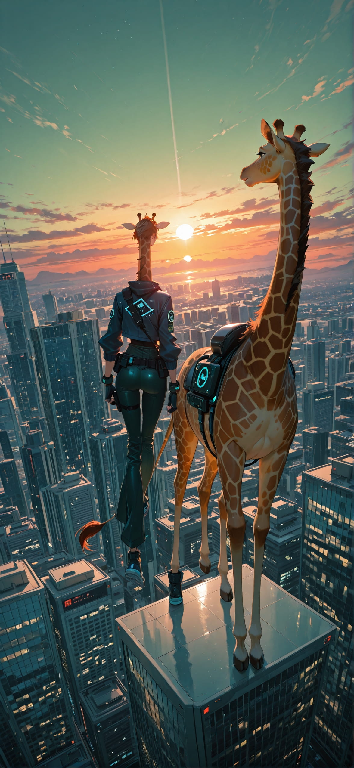 Nextfrontier Green Sunset City Summer Animal mobile wallpaper / スマホ壁紙