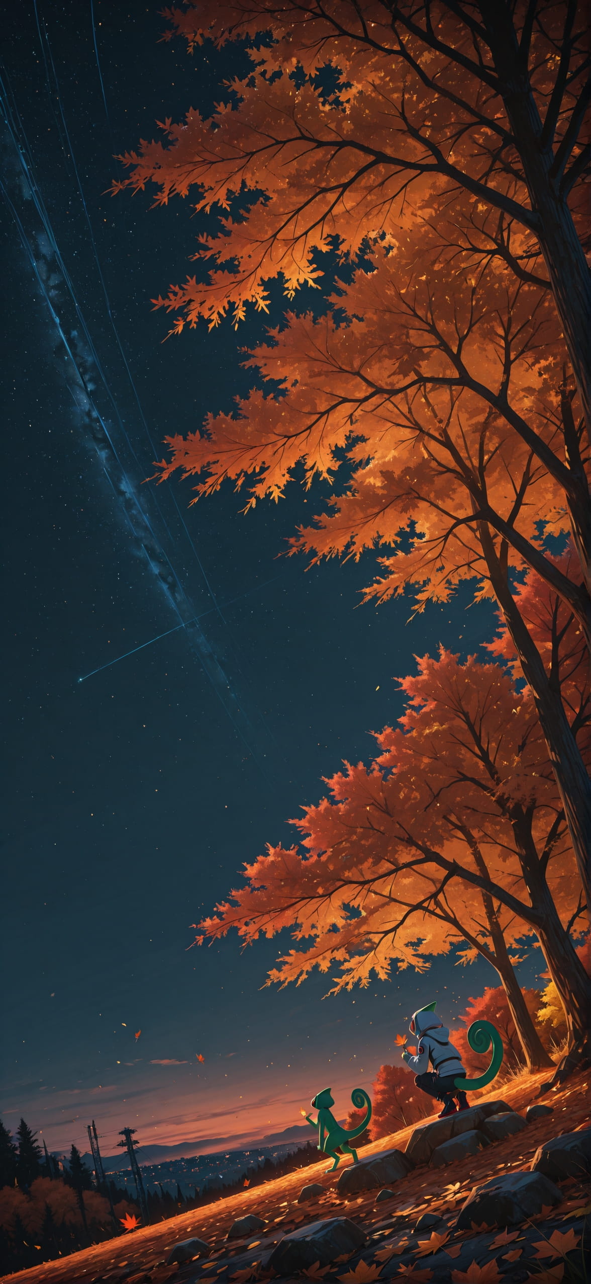 Nextfrontier Orange Night Sky Autumn Animal mobile wallpaper / スマホ壁紙