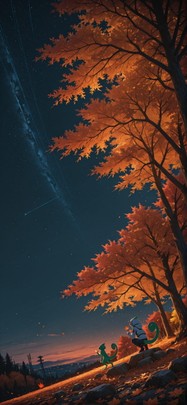 Nextfrontier Orange Night Sky Autumn Animal mobile wallpaper / スマホ壁紙