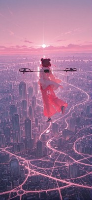 Nextfrontier Pink Afternoon City Summer mobile wallpaper / スマホ壁紙