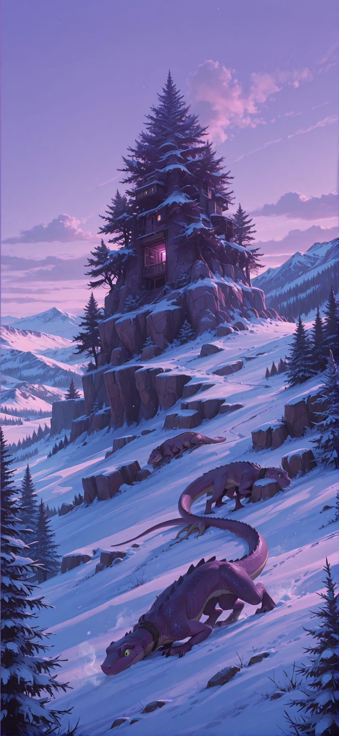 Nextfrontier Purple Afternoon Nature Winter Animal mobile wallpaper / スマホ壁紙