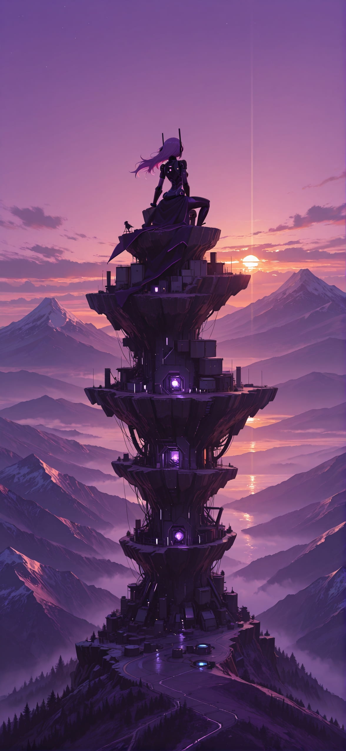 Nextfrontier Purple Sunset Mountain Summer Machine mobile wallpaper / スマホ壁紙