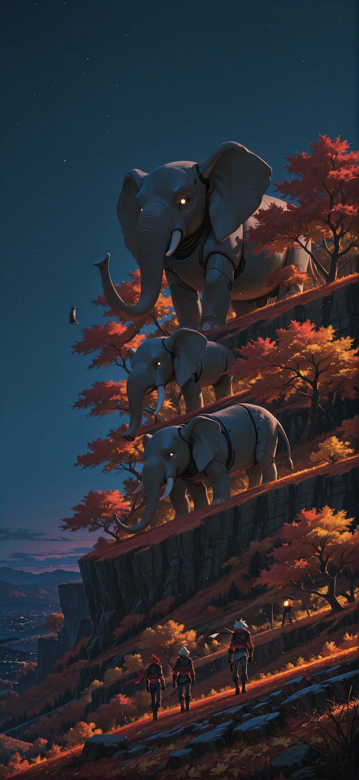 Nextfrontier Red Night Sky Autumn Animal Machine mobile wallpaper / スマホ壁紙