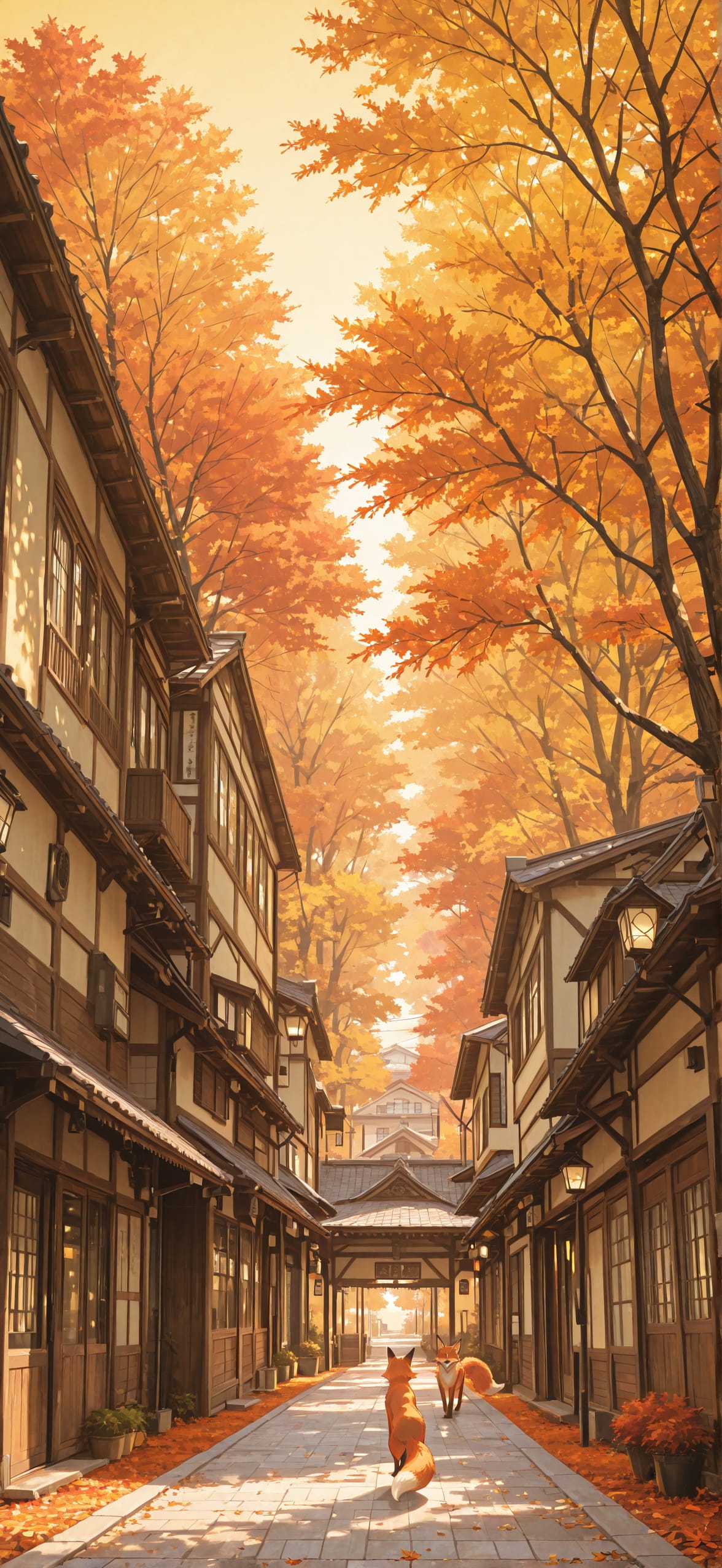 Nextfrontier Yellow Afternoon City Autumn Animal mobile wallpaper / スマホ壁紙