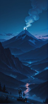 Nimbus Blue Night Mountain Spring Machine mobile wallpaper / スマホ壁紙