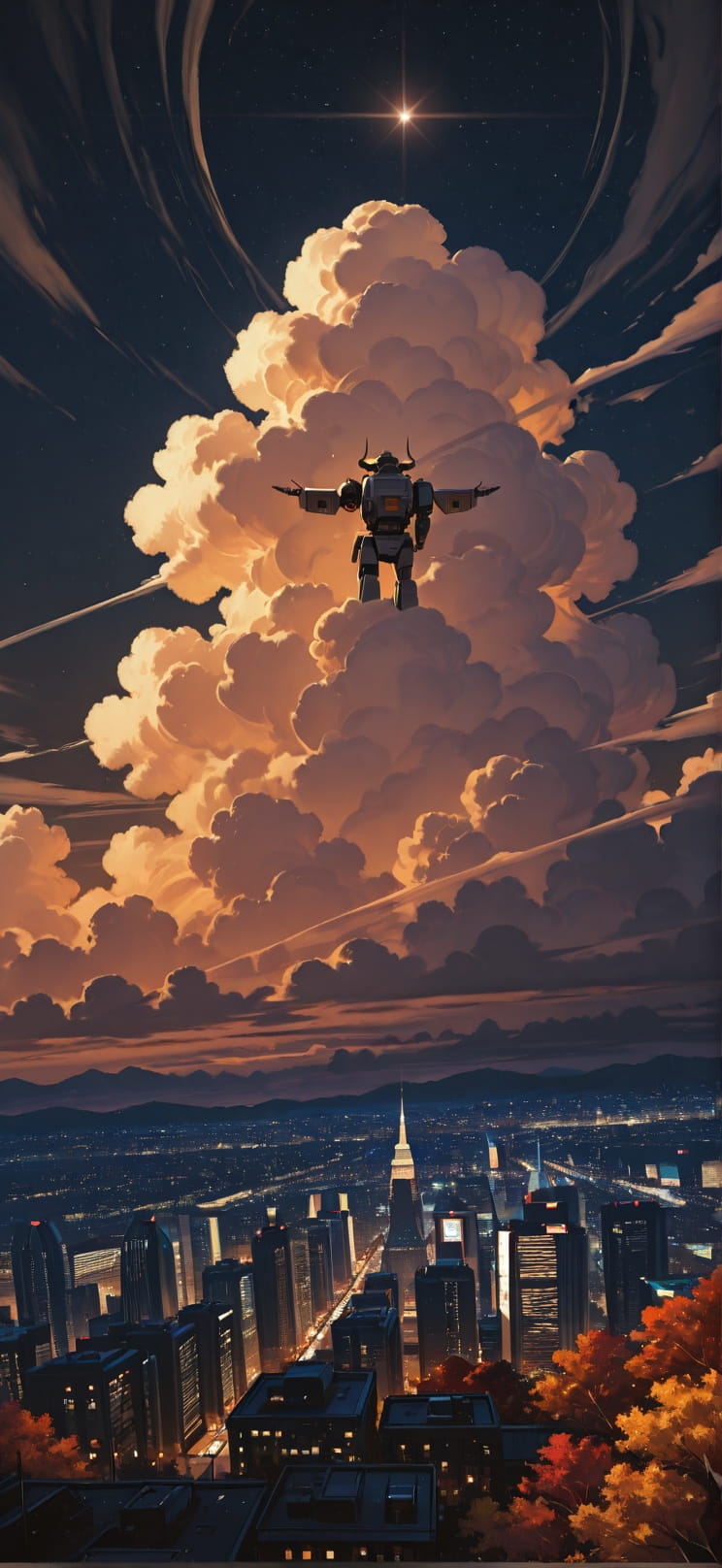 Nimbus Brown Night City Autumn Animal Machine mobile wallpaper / スマホ壁紙