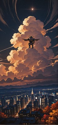 Nimbus Brown Night City Autumn Animal Machine mobile wallpaper / スマホ壁紙